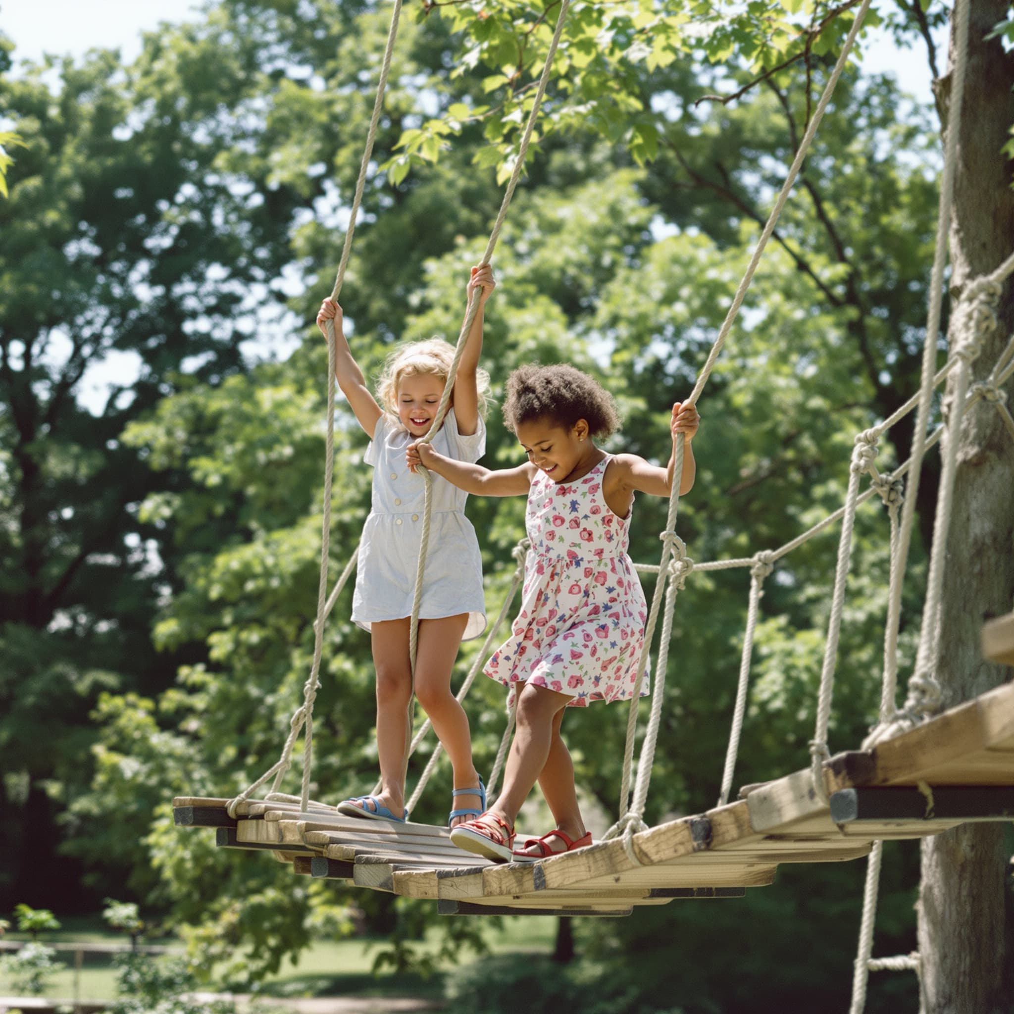 Two young children stacking smooth stones into a tower together