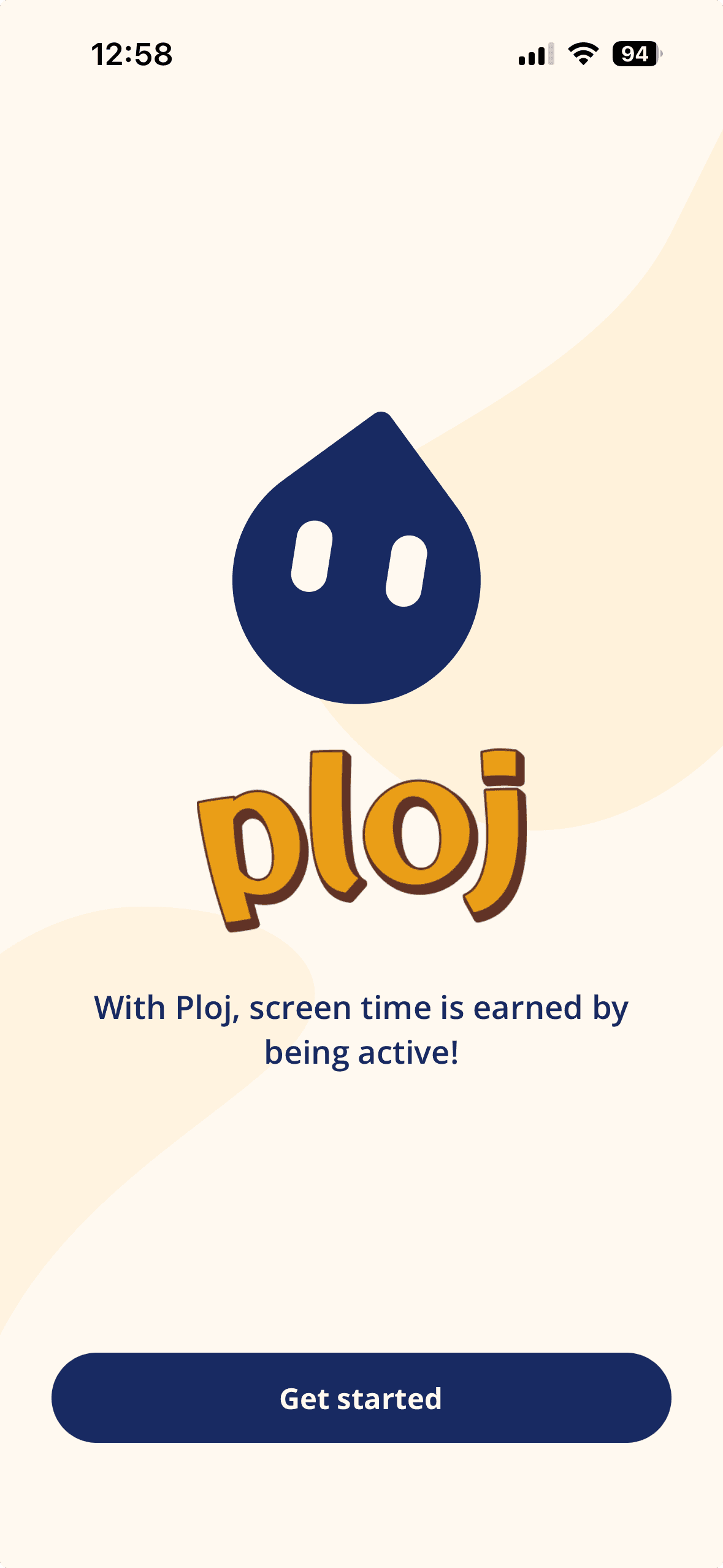 Ploj app: get started screen